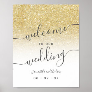 シックな金ゴールドグリッターホワイトスクリプト結婚welcome's ポスター