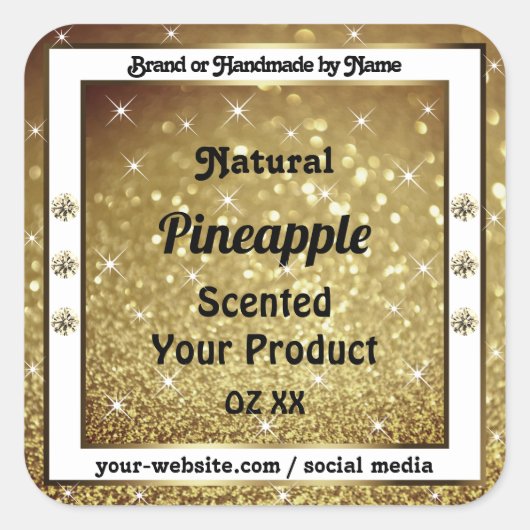 シックな金ゴールドグリッター星の製品ラベルラインストーン スクエアシール (正面)