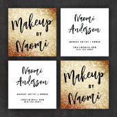 シックな金ゴールドグリッター+モダン書道スクリプト スクエア名刺