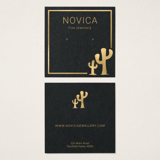 シックな金ゴールドサボテンのイヤリング表示カード (正面&裏面)