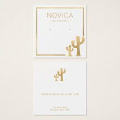 シックな金ゴールドサボテンのイヤリング表示カード (正面&裏面)