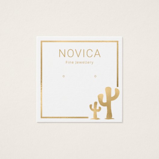 シックな金ゴールドサボテンのイヤリング表示カード (正面)