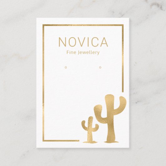 シックな金ゴールドサボテンのイヤリング表示カード 名刺 (正面)