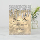 シックな金ゴールドシルバーグリッタードリップスサンキュー カード (スタンド正面)