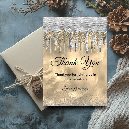 シックな金ゴールドシルバーグリッタードリップスサンキュー カード