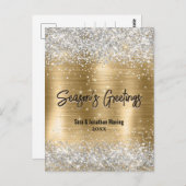 シックな金ゴールドシルバーグリッター新年クリスマス ポストカード (正面/裏面)