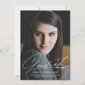 シックな金ゴールドスクリプトフォト卒業のお知らせ 招待状 (正面)