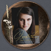 シックな金ゴールドスクリプトフォト卒業のお知らせ 箔招待状