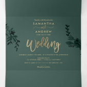 シックな金ゴールドスクリプトフローラグリーンエレガントな結婚式 三つ折り招待状 (内部中)