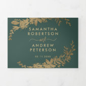 シックな金ゴールドスクリプトフローラリーフエレガントな結婚式 三つ折り招待状 (カバー)