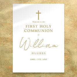シックな金ゴールドスクリプト最初の聖餐式ウェルカムサイン ポスター