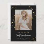 シックな金ゴールドスターズBlk写真卒業発表 招待状 (正面)