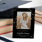 シックな金ゴールドスターズBlk写真卒業発表 招待状