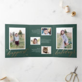 シックな金ゴールドスターダスト3つ折りグリーンクリスマスフォト 三つ折り招待状 (内部)