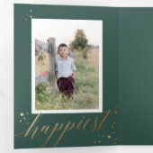 シックな金ゴールドスターダスト3つ折りグリーンクリスマスフォト 三つ折り招待状 (内部最初)