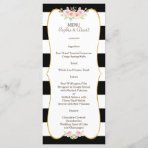 シックな金ゴールドストライプ白黒花結婚のメニュー