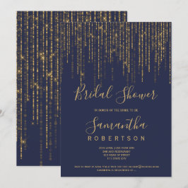 シックな金ゴールドストリングライツネイビーブルーブライダルシャワー 招待状