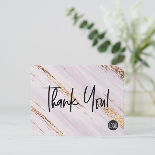 シックな金ゴールドストロークビジネスロゴありがとうお客様 ポストカード (スタンド正面)