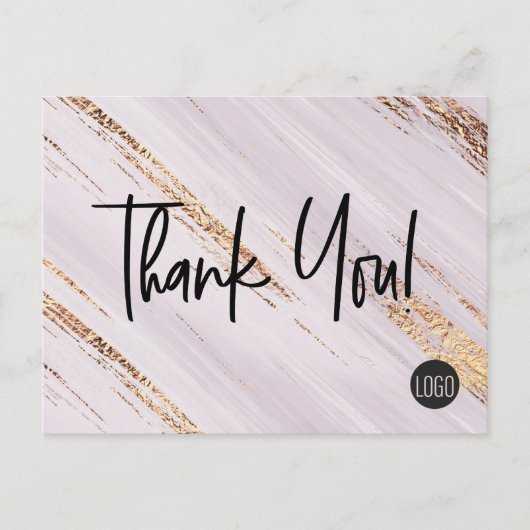 シックな金ゴールドストロークビジネスロゴありがとうお客様 ポストカード (正面)