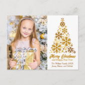 シックな金ゴールドスノーフレークスクリスマスツリーファミリーフォト シーズンポストカード (正面)