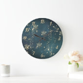 シックな金ゴールドスノーフレークスグリーン ラージ壁時計 (ホーム)