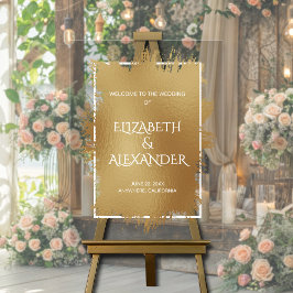 シックな金ゴールドスプラッシュ結婚の歓迎 アクリルサイン