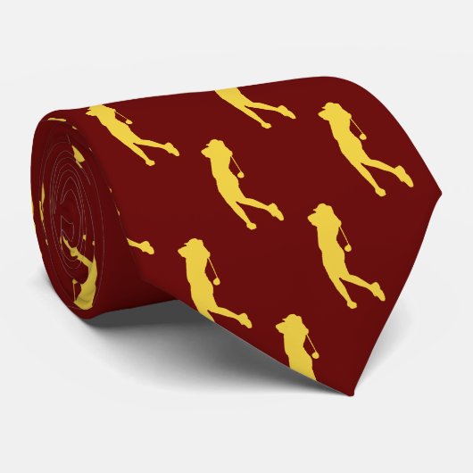シックな金ゴールドスポーツレディーゴルファーのシルエットネックタイ ネクタイ (ロール)