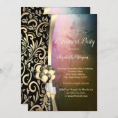 シックな金ゴールドスワールグラス、ハイヒール退職 招待状 (正面/裏面)