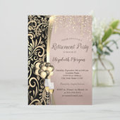 シックな金ゴールドスワールグラス、ハイヒール退職 招待状 (スタンド正面)