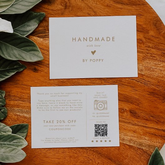 シックな金ゴールドタイポグラフィハンドメイド愛ありがとう エンクロージャーカード