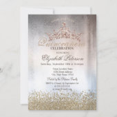 シックな金ゴールドダイヤモンド、ティアラメタリックキンセアニラ 招待状 (正面)