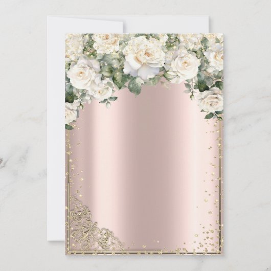 シックな金ゴールドティアラ、ホワイトローゼスダイアモンズキンセアニラ 招待状 (裏面)