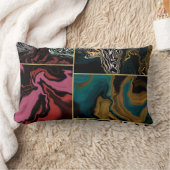 シックな金ゴールドティール(緑がかった色)と黒い大理石にピンクの液体インク ランバークッション (ブランケット)