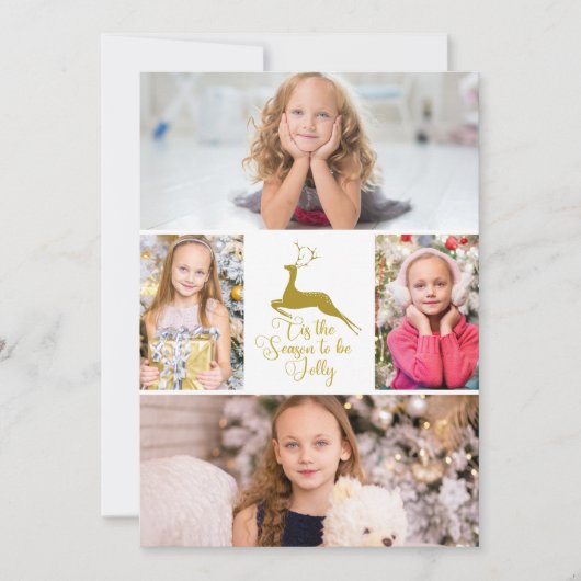 シックな金ゴールドトナカイTis the Seasonフォトコラージュ シーズンカード (正面)