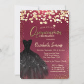 シックな金ゴールドドット、ブラックドレスブルガンディキンセアニラ 招待状 (正面)