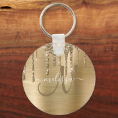 シックな金ゴールドドリップグリッターブラッシュドメタルモノグラム キーホルダー (裏面)