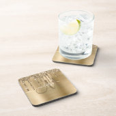 シックな金ゴールドドリップグリッターブラッシュドメタルモノグラム コースター (右側)