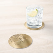 シックな金ゴールドドリップグリッターブラッシュドメタルモノグラム ラウンドペーパーコースター (インサイチュ)