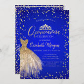 シックな金ゴールドドレスティアラブルーキンセアニラ 招待状 (正面/裏面)