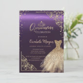 シックな金ゴールドドレスティアラ、ダイアモンズパープルキンセアニラ 招待状 (スタンド正面)