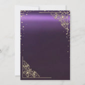 シックな金ゴールドドレスティアラ、ダイアモンズパープルキンセアニラ 招待状 (裏面)