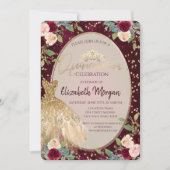 シックな金ゴールドドレスティアラ、ブルゴーニュバラクインセアニラ 招待状 (正面)