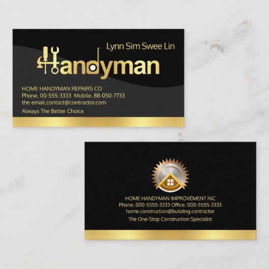 シックな金ゴールドハンドマンサイネージウェーブ 名刺 (正面/裏面)