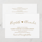 シックな金ゴールドハートスクリプトすべてを1つのQRコード結婚で 招待状 (正面/裏面)