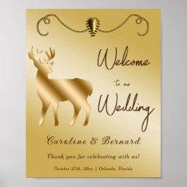 シックな金ゴールドハート&金ゴールドグリッターディアウェルカムサイン ポスター