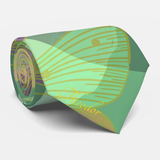 シックな金ゴールドバタフライピスタチオ紫パターン ネクタイ (ロール)