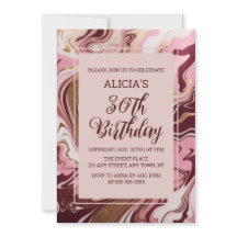 シックな金ゴールドバーガンディーピンクマーブルフルードバースデー30th