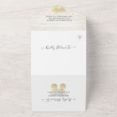 シックな金ゴールドパイナップルカップル白い木製ウェディングRSVP オールインワン招待状 (外側)