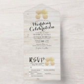 シックな金ゴールドパイナップルカップル白い木製ウェディングRSVP オールインワン招待状 (内側)