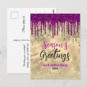 シックな金ゴールドピンクのグリッタードリップスクリスマスの新年 ポストカード (正面/裏面)